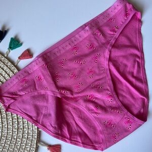 Victoria's Secret Stretch Cotton Bikini Panty Pink Candy Canes Medium NEW
